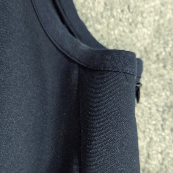 Ann Taylor Navy Blue Pleated Laser Cut Eyelet Scuba Fit & Flare Dress Stretchy - Picture 10 of 10